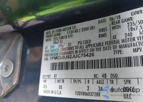 2018 Ford Escape Titanium из США, поврежденный, VIN 1FMCU9J92JUC75426